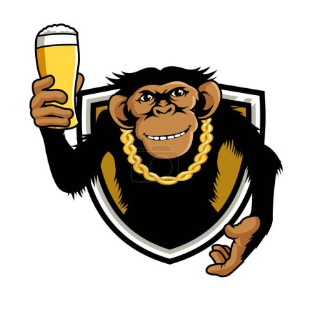 Téléchargez les illustrations : Mascotte de singe whisky logo dessin animé - en licence libre de droit