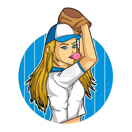 Illustration for Baseball player girl mascot logo - Royalty Free Image