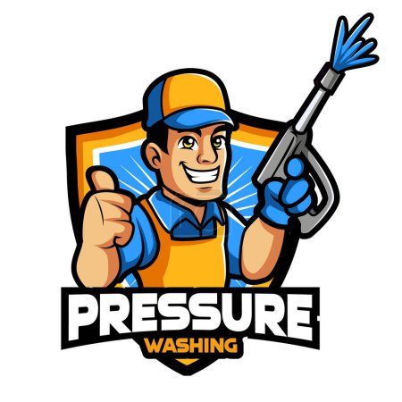 Illustration for Washer Pressure worker mascot character - Royalty Free Image