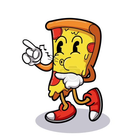 Illustration for Pizza old Cartoon Characters, Vintage character vector - Royalty Free Image