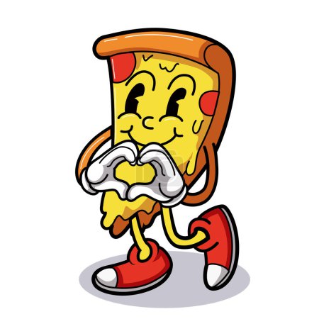 Illustration for Pizza old Cartoon Characters, Vintage character vector - Royalty Free Image