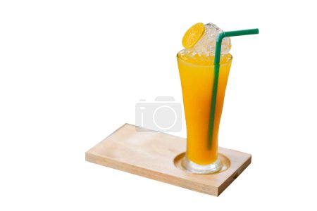 Photo for Natural freshly squeezed orange juice in glass Straws of oranges for drinking Healthy organic food. Sour fruit. lonely on a white background taking vitamins - Royalty Free Image