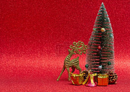 Photo for Christmas gift boxes and trees except copy space - Royalty Free Image