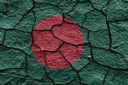 Téléchargez les photos : Bangladesh flag on a mud texture of dry crack on the ground - en image libre de droit