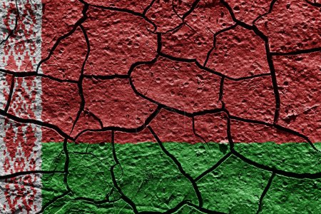 Téléchargez les photos : Belarus flag on a mud texture of dry crack on the ground - en image libre de droit