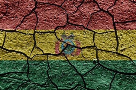 Téléchargez les photos : Bolivia flag on a mud texture of dry crack on the ground - en image libre de droit