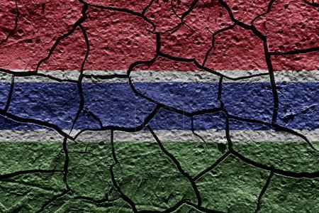 Téléchargez les photos : Gambia flag on a mud texture of dry crack on the ground - en image libre de droit