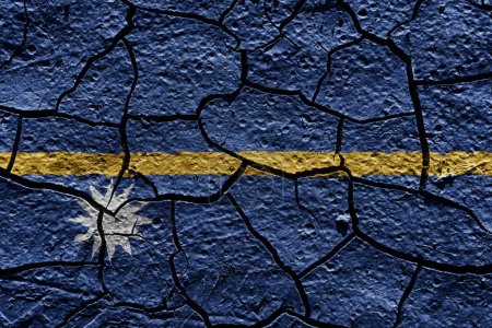 Téléchargez les photos : Nauru flag on a mud texture of dry crack on the ground - en image libre de droit