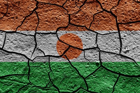 Téléchargez les photos : Niger flag on a mud texture of dry crack on the ground - en image libre de droit