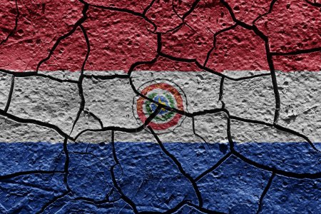 Téléchargez les photos : Paraguay flag on a mud texture of dry crack on the ground - en image libre de droit