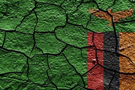 Téléchargez les photos : Zambia flag on a mud texture of dry crack on the ground - en image libre de droit