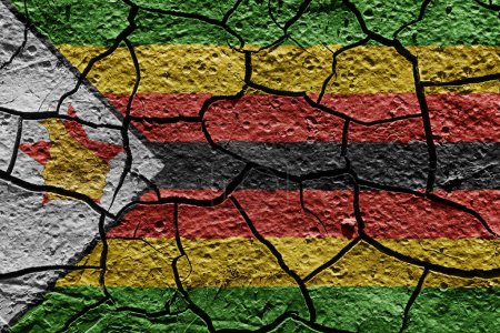Téléchargez les photos : Zimbabwe flag on a mud texture of dry crack on the ground - en image libre de droit