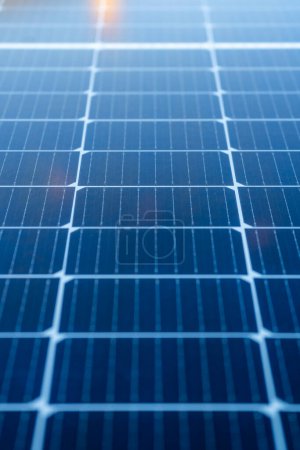 Foto de Detalle fotográfico vertical de macro primer plano de paneles solares con rejilla visible de límites de celdas - Imagen libre de derechos