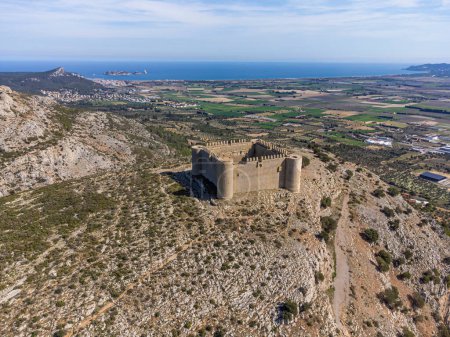 Photo for Torroella de Montgri, Spain, March 17, 2024. Castell del Montgri de Girona drone view - Royalty Free Image