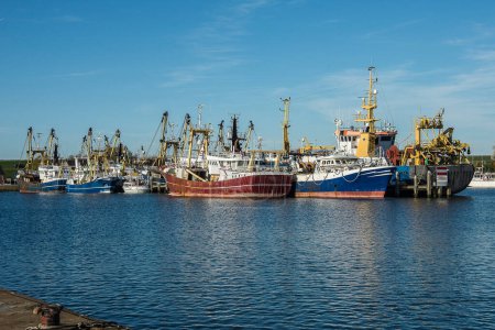 Foto de Barcos de pesca en el puerto de Stellendam en la isla de Goeree-Overflakkee en un día soleado en otoño - Imagen libre de derechos