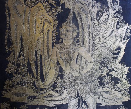 Arte tradicional tailandés del templo tailandés, arte de pintura mural tailandés