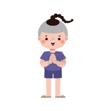 Illustration for Cute kid thai Traditional greeting sawasdee welcome to Thailand Traditional Happy thai new year Vector Illustration template Thailand travel concept on white background - Royalty Free Image