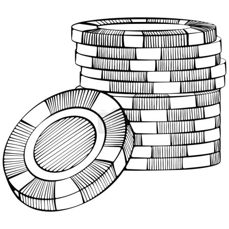 Téléchargez les illustrations : Stacks of gambling chips. Casino tokens in line art style. Vector illustrations in hand drawn sketch style isolated on white. Concept win and casino gambling - en licence libre de droit
