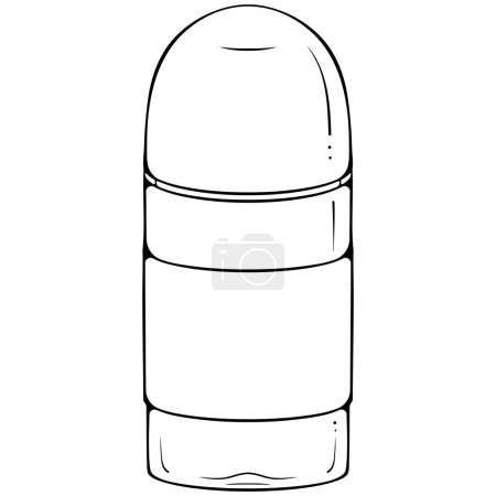 Cosmetic closed roll-on antiperspirant deodorant bottle. Vector illustration in hand drawn sketch doodle style. Line art plastic bottle isolated on white. Design for coloring book, print