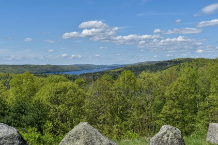 the quabbin reservoir from the enfield look out  on a spring day, 