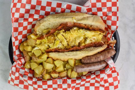 scramble egg and breakfast sub served with  homefries and sausage