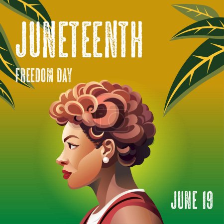 Illustration for Juneteenth vector a beautiful black woman in profile juneteenth vector a beautiful black woman bright green poster - Royalty Free Image
