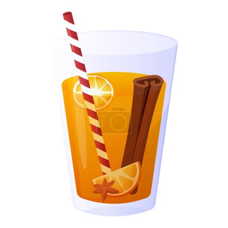 jugo de naranja caliente. Bebida caliente de invierno con canela. Ilustración vectorial 