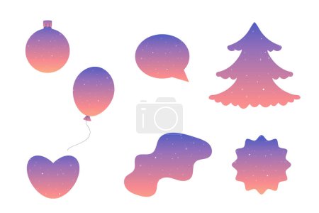 Illustration for Winter figures, silhouettes. toy, heart, Christmas tree, gradient, glitter, balloon, elements. Vector illustration blue and pink - Royalty Free Image