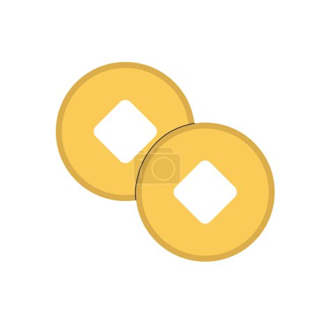Illustration for Gold chinese coins with hole. Vector cartoon illustration on white background - Royalty Free Image