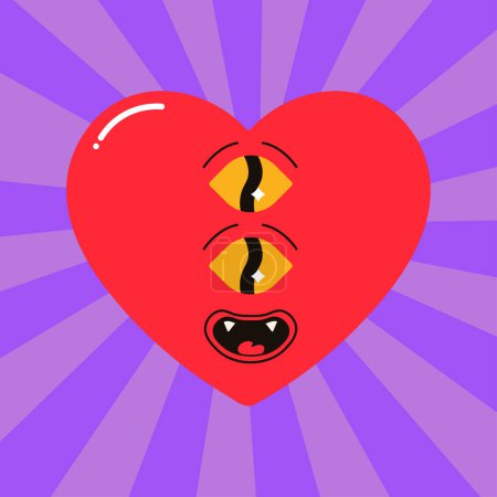 Téléchargez les illustrations : Groovy personnage de coeur, Saint Valentin, monstre, démon. Illustration vectorielle - en licence libre de droit