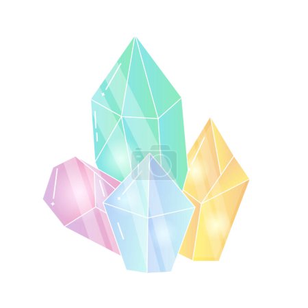 Illustration for Cartoon colored crystals, green yellow, blue, pink, vector illustration wow - Royalty Free Image