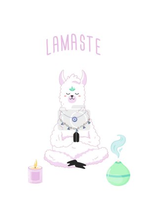 Ilustración de Lamaste, linda llama meditando, estampado para tu diseño de estampado de camiseta, estudio de yoga, bloc de notas - Imagen libre de derechos