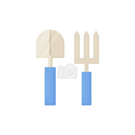 Illustration for Garden tools, small Shovel  and trowel with blue handle.  Vector - Royalty Free Image
