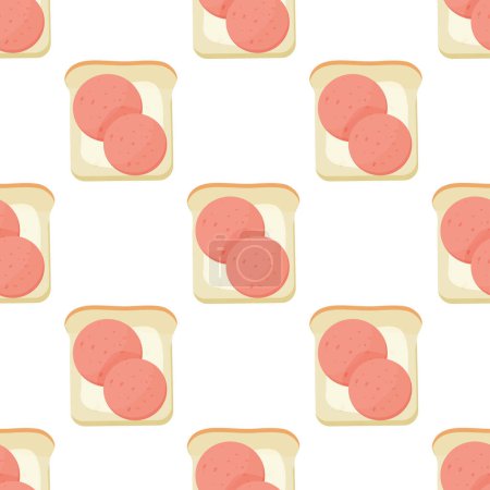 Seamless pattern, breakfast sandwiches, toast with avacado and sausage, vector. For wrapping paper, fabric, 