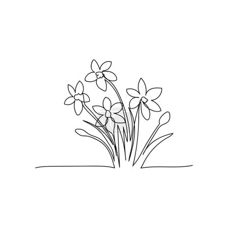 Ilustración de Arte de línea, ramo de flores narciso primavera y verano, dibujo con una línea. vector fondo blanco - Imagen libre de derechos