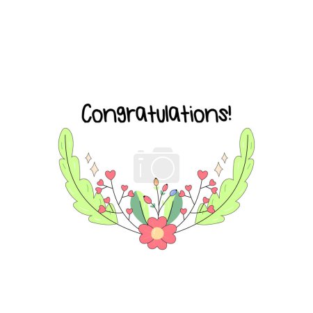 Congratulations frame, with flowers, plants and maple moth, butterfly insects. on white 