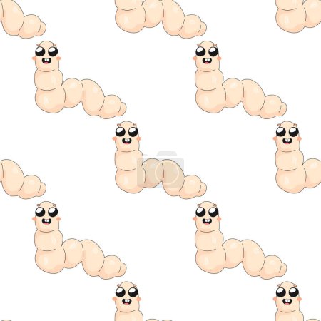 Seamless pattern, cute worm, cartoon, baby. on white background for fabric, wrapping