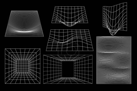 Set aus linearen schwarzen geometrischen schwarzen geometrischen quadratischen rechteckigen Feld, Plateaurahmenformen y2k, 3d. Vektor für Plakat