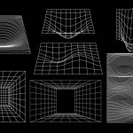 Set of linear black geometric black geometric quadratic rectangular field, plateau frame shapes y2k, 3d. Vector for poster