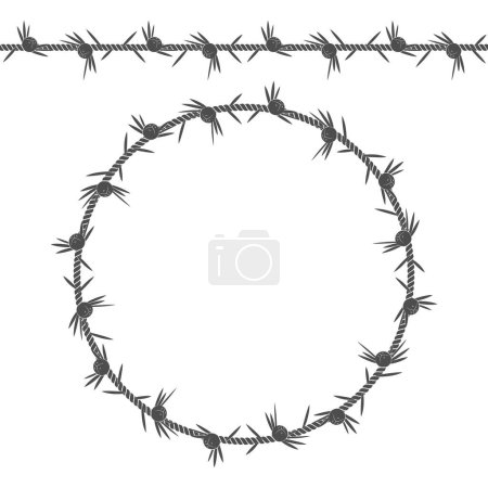 Illustration for Seamless pattern and frame of the cord with juniper. Isolated objects on white. - Royalty Free Image