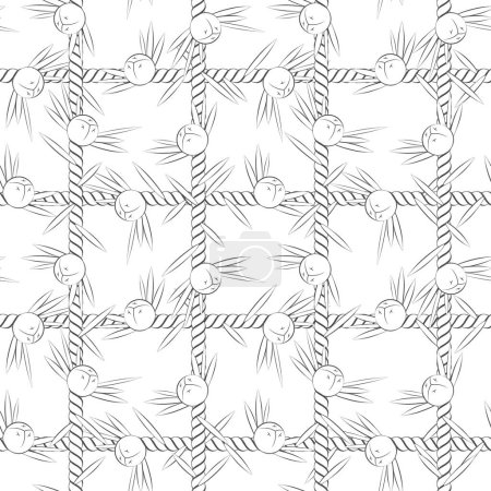 Téléchargez les illustrations : Seamless pattern, net of the cord with juniper. Black and white vector background on white. - en licence libre de droit