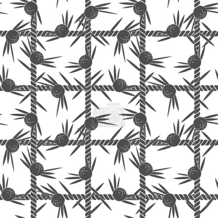 Illustration for Seamless pattern, net of the cord with juniper. Black and white vector background on white. - Royalty Free Image