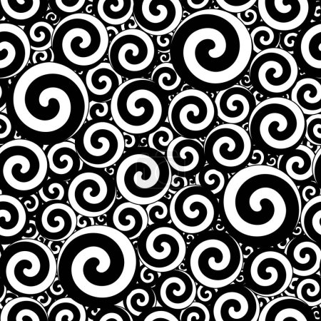 Ilustración de Seamless pattern with black and white swirls. Color vector background. - Imagen libre de derechos