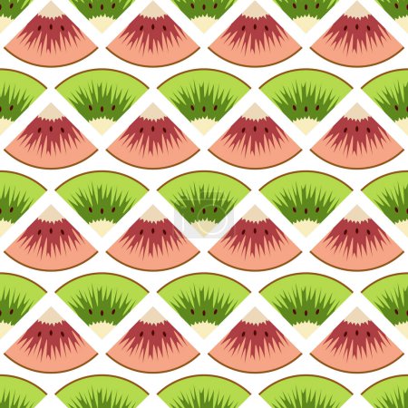 Illustration for Seamless pattern with cut green and red kiwi fruit. Vector colorful background. - Royalty Free Image