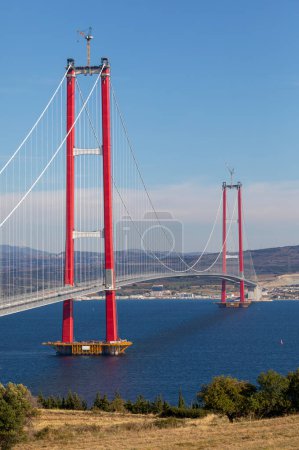 Photo for New bridge connecting two continents 1915 canakkale bridge (dardanelles bridge), Canakkale, Turkey - Royalty Free Image