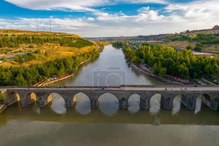 Photo for Diyarbakir, Turkey historic ten-eyed bridge view (on gozlu kopru) - Royalty Free Image