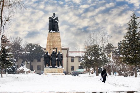 Photo for Erzincan, Turkey, January 26, 2022: View of busts and statues in front of Erzincan Governorship - Royalty Free Image