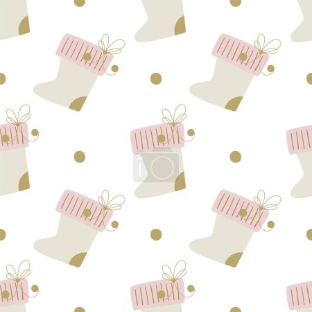 Ilustración de Lindos calcetines de Navidad con puntos dorados. Festival de invierno patrón sin costuras. - Imagen libre de derechos