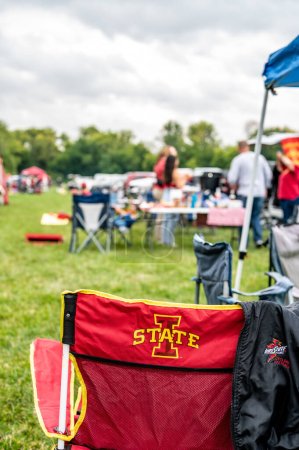 Photo for Ames, Iowa, USA - 9.2022 - Selective focus on lawn chair with I-State Logo at a football tailgate. . High quality photo - Royalty Free Image