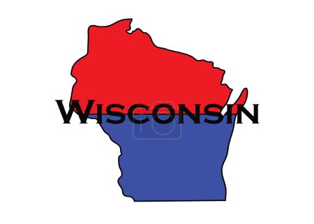 Politically split state of Wisconsin with half red and blue. High quality photo